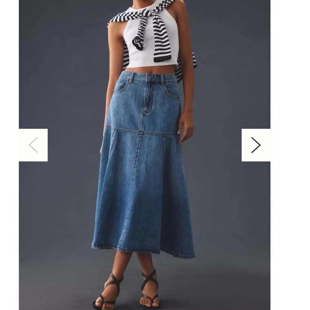 Mare Mare x Anthropologie Denim Paneled ALine Midi Skirt Boho Western Prairie XS